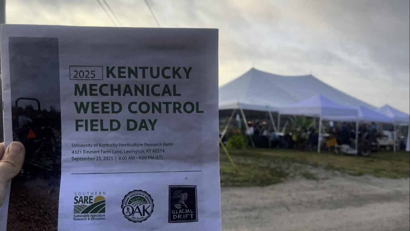 Kentucky Mechanical Weed Control Field Day flyer with tents in the background